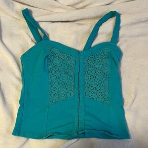 Black Poppy Turquoise Lace Panel Tank Top